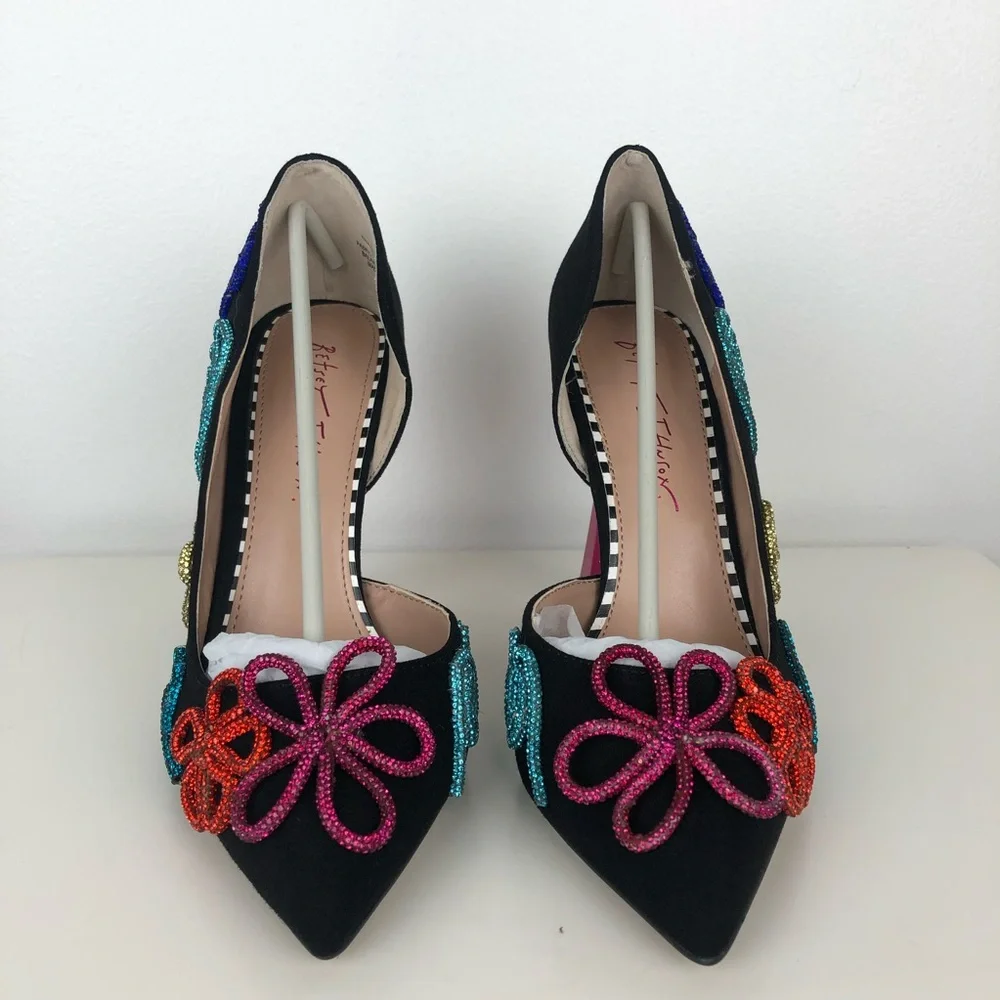 Betsey Johnson Kimara Rhinestone Doodle Embellished Pump Artistic Heels - Picture 3 of 13